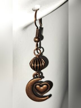 Handmade Crescent Moon Copper Dangle Earrings